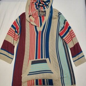 EUC Natural Reflections Women's Lg Striped Open Knit Baja/ Boho Striped Hoodie